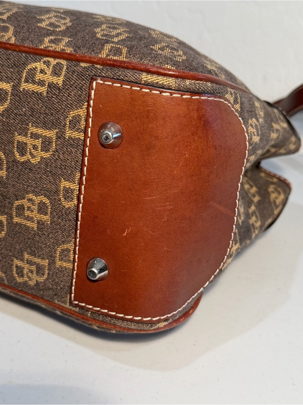 Vintage Dooney & Bourke Signature DB Monogram Satchel Bag - Brown & Oxblood - Picture 7 of 13